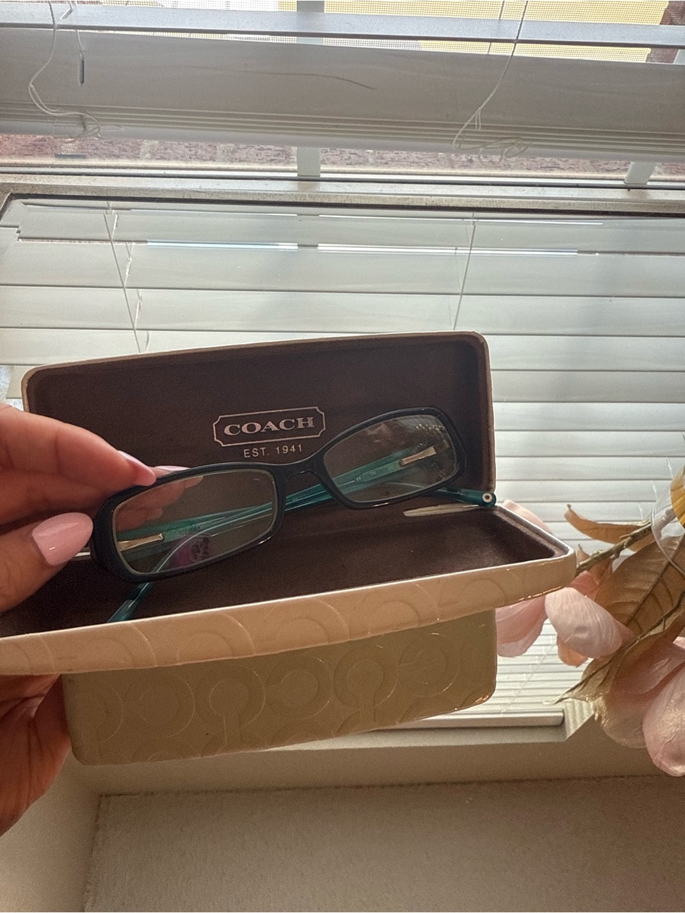 Coach Women's Rectangular Reading Glasses in Black & Teal with Accessories